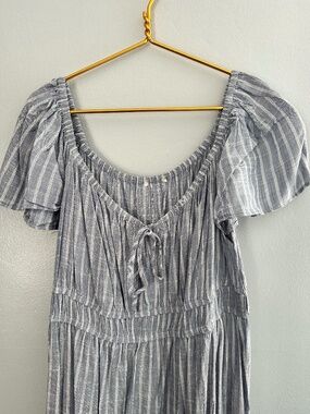 BLUE/GREY WITH WHITE STRIPES DRESS WITH BOWTIE